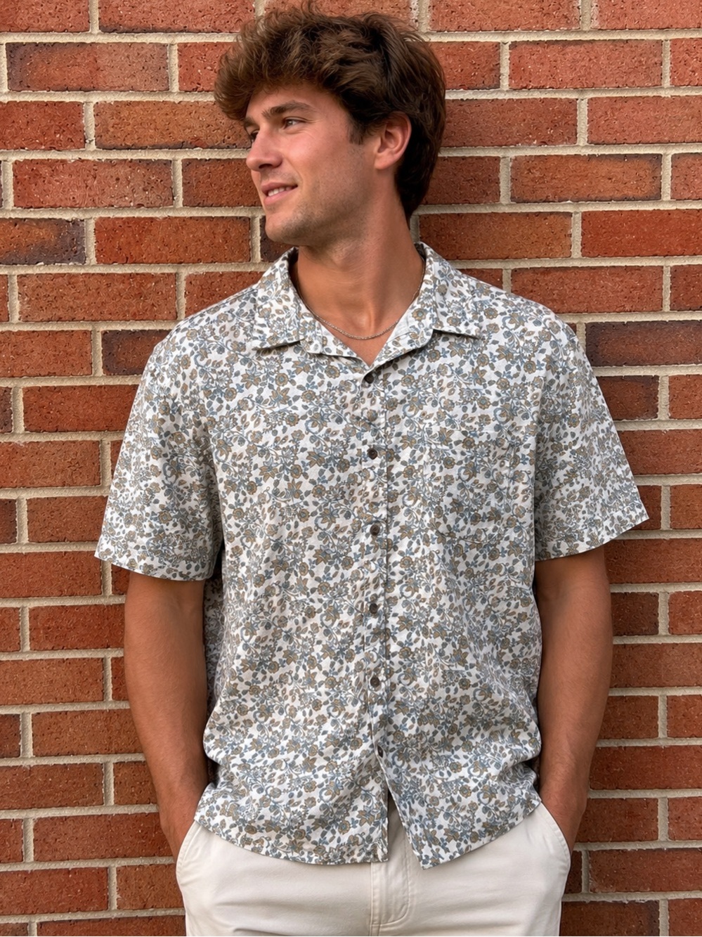 Mutual Weave Linen Blend Floral Button-Up Shirt Men’s XL Cottagecore Boho